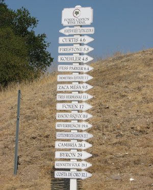 Foxen Canyon wine trail sign